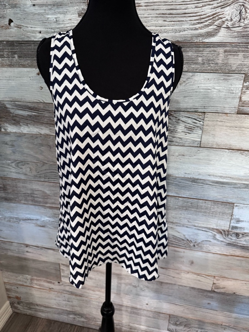 Chevron Scoop Neck Tank Top in Navy and White with Bow in Back